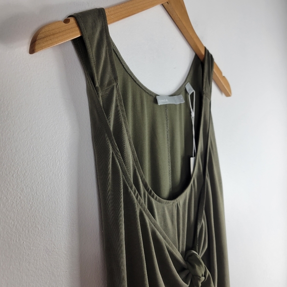 New Vince Knot Tie Front Sleeveless Scoop Neck High Low Midi Shift Dress - Picture 6 of 14